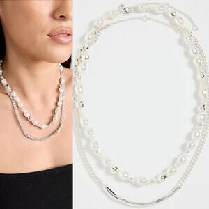 NEW MADEWELL Set of 2 Necklaces – Freshwater Pearl Chain & Silver Bar Necklace